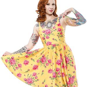 3x sourpuss yellow Roses dress NWT